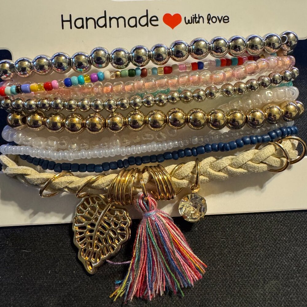 ✨ Handmade Mixed Beaded Bracelet Set with Charms – Boho Chic Layered Style ✨